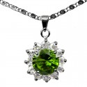 Green Round Rhinestone Clear Diamante Halo Cluster Pendant Chain Necklace