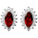 Ruby Red Marquise Rhinestone Clear Diamante Teardrop Halo Cluster Stud Earrings