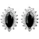 Fashion Costume Jewellery Stud Earrings UK, Black Marquise Teardrop Rhinestone Clear Diamante Halo Cluster Dressy Earring Studs