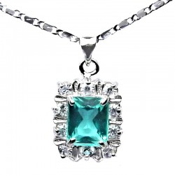 Costume Jewellery Pendants Fashion Necklaces, Women Gift, Blue Rectangle Rhinestone Clear Diamante Halo Cluster Pendant Necklace