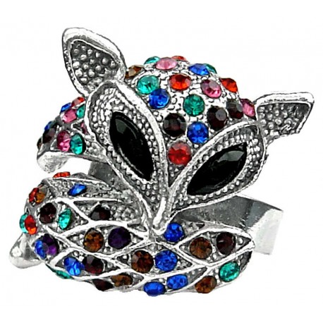 Fun Statement Fashion Jewelry Rings UK, Costume Jewellery, Women Girls Gifts, Funny Multi Colour Diamante Fox Cute Animal Ring