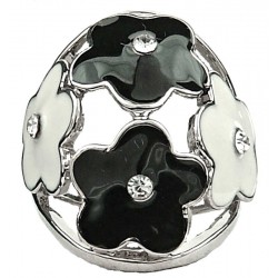 Black and White Daisy Monochrome Bold Statement Enamel Flower Ring