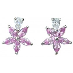 Costume Jewellery Earring Studs, Women Fashion Jewelry UK, Pink Cubic Zirconia Fashion CZ Crystal Flower Dress Stud Earrings
