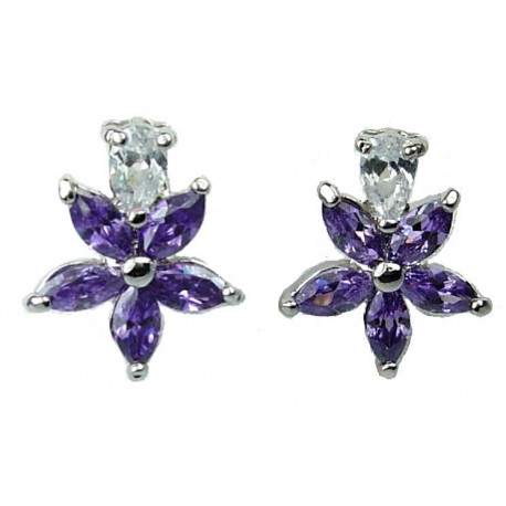 Costume Jewellery Earring Studs, Fashion Jewelry UK, Women Gifts, Purple Cubic Zirconia CZ Crystal Flower Dress Stud Earrings