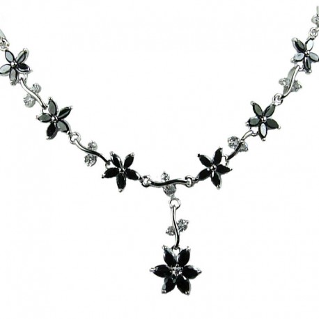 Bridal Costume Jewellery Necklaces, Fashion Jewelry UK, Wedding Gift Black Cubic Zirconia CZ Crystal Flower Dress Necklace