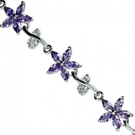 Bridal Costume Jewellery bracelets, Wedding Accessories, Women Gifts, Purple Cubic Zirconia CZ Crystal Flower Tennis Bracelet