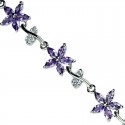 Purple Cubic Zirconia CZ Crystal Flower Dressy Tennis Bracelet