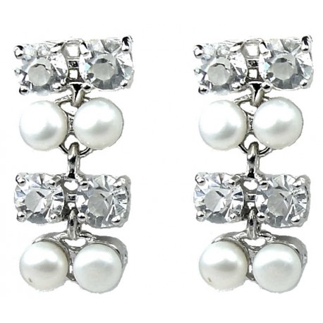 Fashion Bridal Jewelry UK, Wedding Costume Jewellery, Women Gifts White Faux Pearl Clear Diamante Dress Drop Earrings