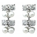 White Pearl Clear Diamante Dress Drop Earrings