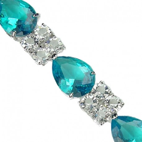 Fashion Wedding Jewelry UK, Bridal Costume Jewellery Bracelets, Blue Teardrop Rhinestone Clear Diamante Dress Bracelet