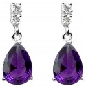 Purple Teardrop Rhinestone Clear Diamante Dress Drop Earrings
