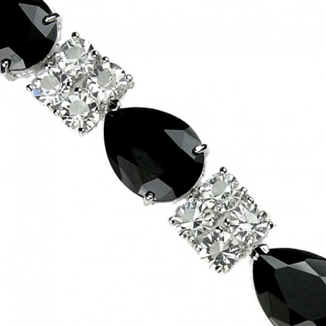 Bridal Costume Jewelry Bracelets, Fashion Wedding Jewellery, Women Gift, Black Teardrop Rhinestone Clear Diamante Dress Bracelet