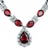 Costume Jewellery Necklaces UK, Fashion Bridal Jewelry, Women Gift, Ruby Red Teardrop Rhinestone Clear Diamante Dress Necklace