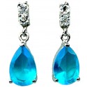 Blue Teardrop Rhinestone Clear Diamante Dress Drop Earrings