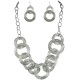 Costume Jewelry Sets UK, Fashion Jewellery Sets, Woman Gift, Silver Spiral Interlocking Circle Medium Long Necklace and Earrings