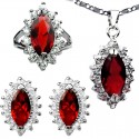 Red Marquise Teardrop Halo Cluster Pendant Necklace Earrings Ring Jewellery Set