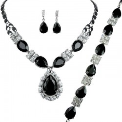 Black Fashion Jewellery Sets, Women Wedding Gifts, Costume Jewellery, Teardrop Diamante Dress Necklace Bracelet Earrings Sets