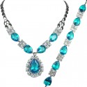 Blue Teardrop Rhinestone Clear Diamante Dress Jewellery Necklace Bracelet Set