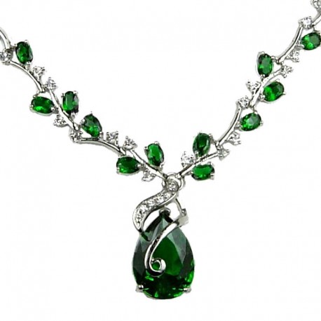 Women's Costume Jewellery Necklaces, Wedding Gift, Green Fashion Jewelry UK, GreenTeardrop Diamante Dress Necklace