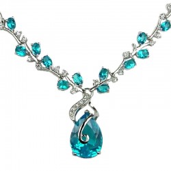 Costume Jewellery; Fashion Blue Elegant Teardrop Rhinestone Clear Diamante Drop Necklace