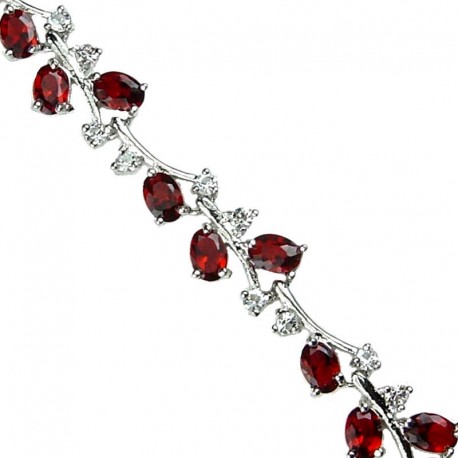 Bridal Costume Jewellery, Ruby Red Elegant Oval Rhinestone Fashion Clear Diamante Dressy Tennis Bracelet