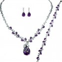 Purple Elegant Rhinestone Clear Diamante Dressy Jewellery Necklace Bracelet Earrings Set