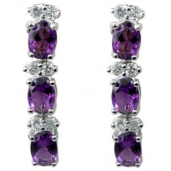 Fashion Costume Jewellery, Purple Royal Oval Rhinestone Clear Diamante Drop Earrings