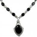 Black Oval Rhinestone Clear Diamante Rhombus Drop Necklace