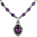 Purple Royal Oval Rhinestone Diamante Rhombus Drop Necklace