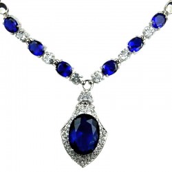 Blue Costume Jewellery Necklaces, Fashion Jewelry UK, Royal Blue Oval Diamante Necklace, Women Gifts, Wedding Bridal Necklaces