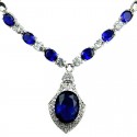 Royal Blue Royal Oval Rhinestone Clear Diamante Rhombus Drop Necklace