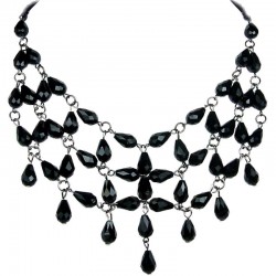 Shop Fashion Jewellery Necklaces; Black Teardrop Glass Bead Bib Statement/Cascade Necklace, Bold Big Costume Jewelry UK
