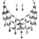 Beaded Costume Jewellery Set, Fashion Jewellery Sets, Silver Teardrop Glass Bead Bib Statement Necklace Earrings Set