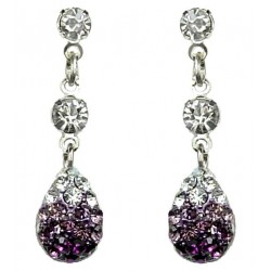 Petite Costume Jewelry UK, Gifts, Small Fashion Jewellery Dangle Earrings, Purple Diamante Pave Teardrop Dainty Drop Earrings