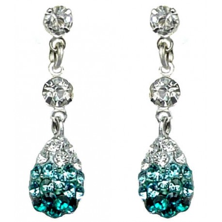 Small Petite Costume Jewellery, Gifts, Fashion Jewelry Short Dangle Earrings, Blue Diamante Pave Teardrop Dainty Drop Earrings