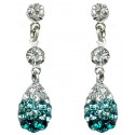 Blue Diamante Pave Teardrop Short Drop Earrings
