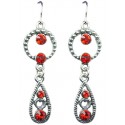 Red Diamante Circle Loop Teardrop Drop Earrings