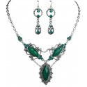 Aqua Blue Teardrop Rhinestone Diamante Necklace Earrings Dressy Jewellery Set