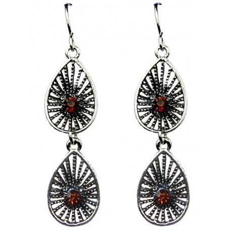 Chic Costume Jewellery, Brown Diamante Triple Teardrop Linear Long Drop Fashion Earrings