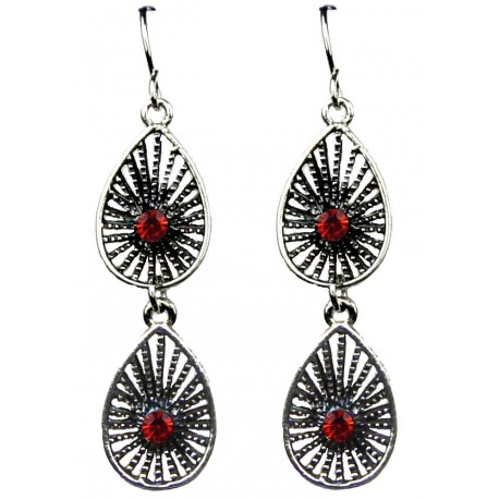 Chic Fashion Jewellery, Red Diamante Triple Teardrop Linear Long Drop Cosstume Earrings