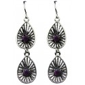 Purple Diamante Triple Teardrop Linear Long Drop Earrings