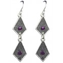 Purple Diamante Double Kite Shaped Short Linear Drop Earrings