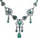 Aqua Blue Rhinestone Wave Teardrop Heart Chandelier Necklace
