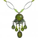 Lime Green Rhinestone Diamante Floral Teardrop Chandelier Necklace