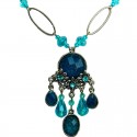 Aqua Blue Rhinestone Diamante Floral Teardrop Chandelier Necklace