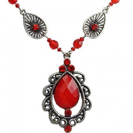 Costume Jewellery Red Rhinestone Vintage Teardrop Costume Necklace