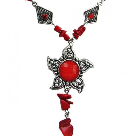 Costume Jewellery Red Round Rhinestone Natural Stone Fashion Sun NecklaceNecklace