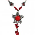 Red Round Rhinestone Sun Natural Stone Fashion Necklace