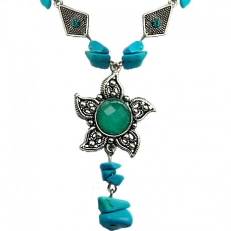 Costume Jewellery Blue Round Rhinestone Natural Stone Fashion Sun Necklace