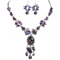 Purple Natural Stone Fashion Necklace Earrings Jewellery Set